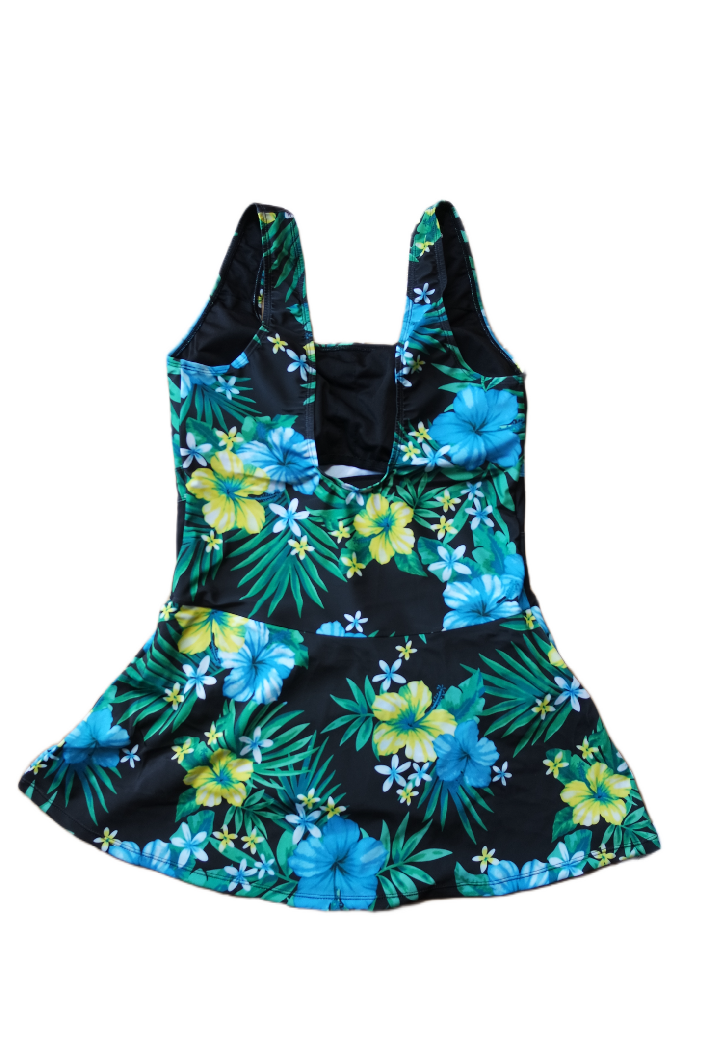 One Piece Skirt Swimwear - Green and Blue Hawaiian Multicolor
