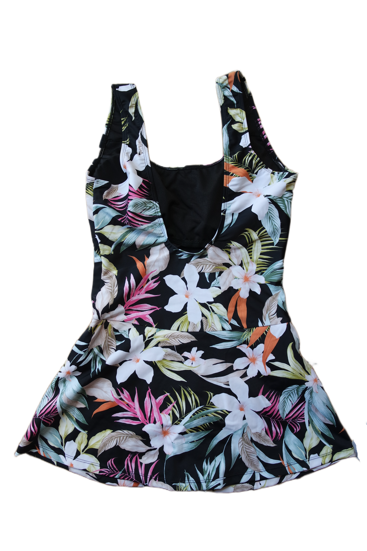 One Piece Skirt Swimwear - Black Hawaiian Multicolor