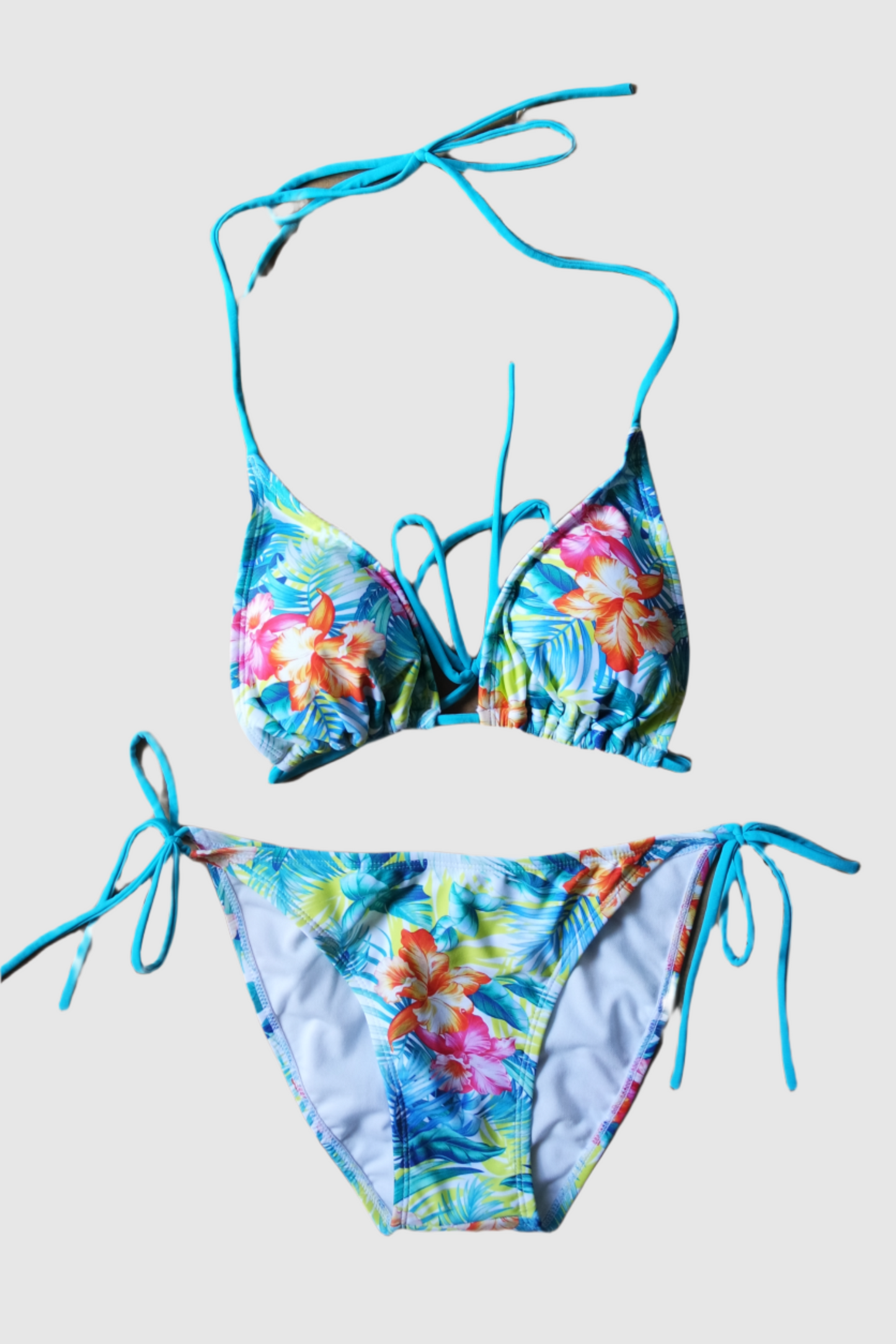 Two Piece String Bikini Set - Hawaiian Flowers