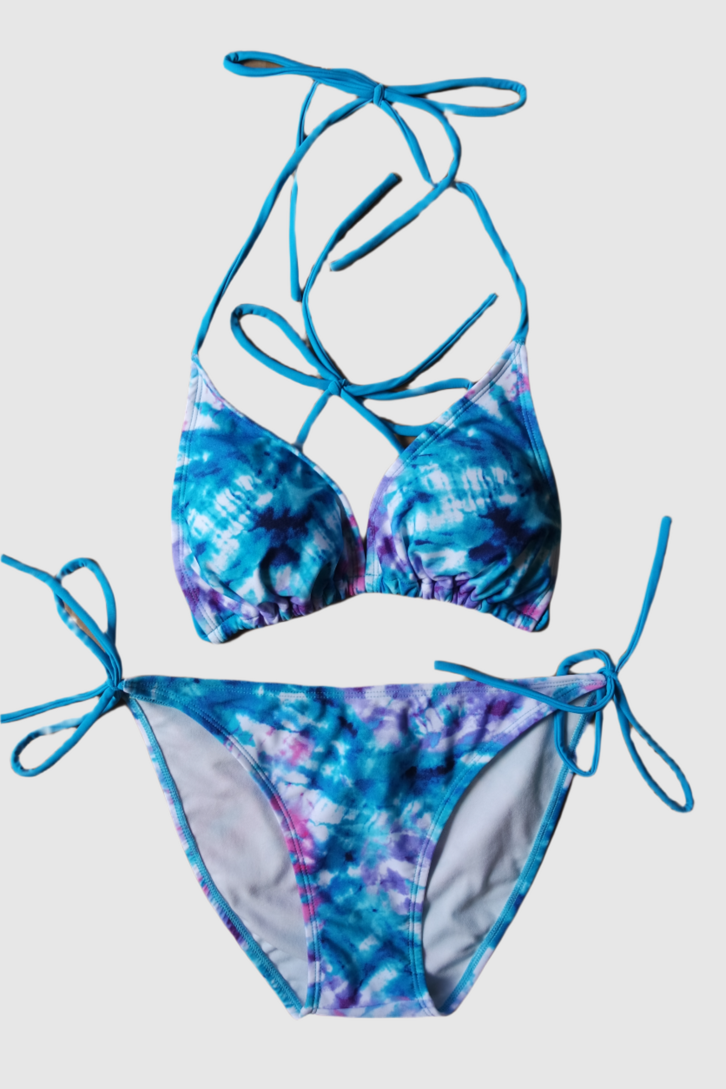 Two Piece String Bikini Set - Blue and Purple Tye-Dye