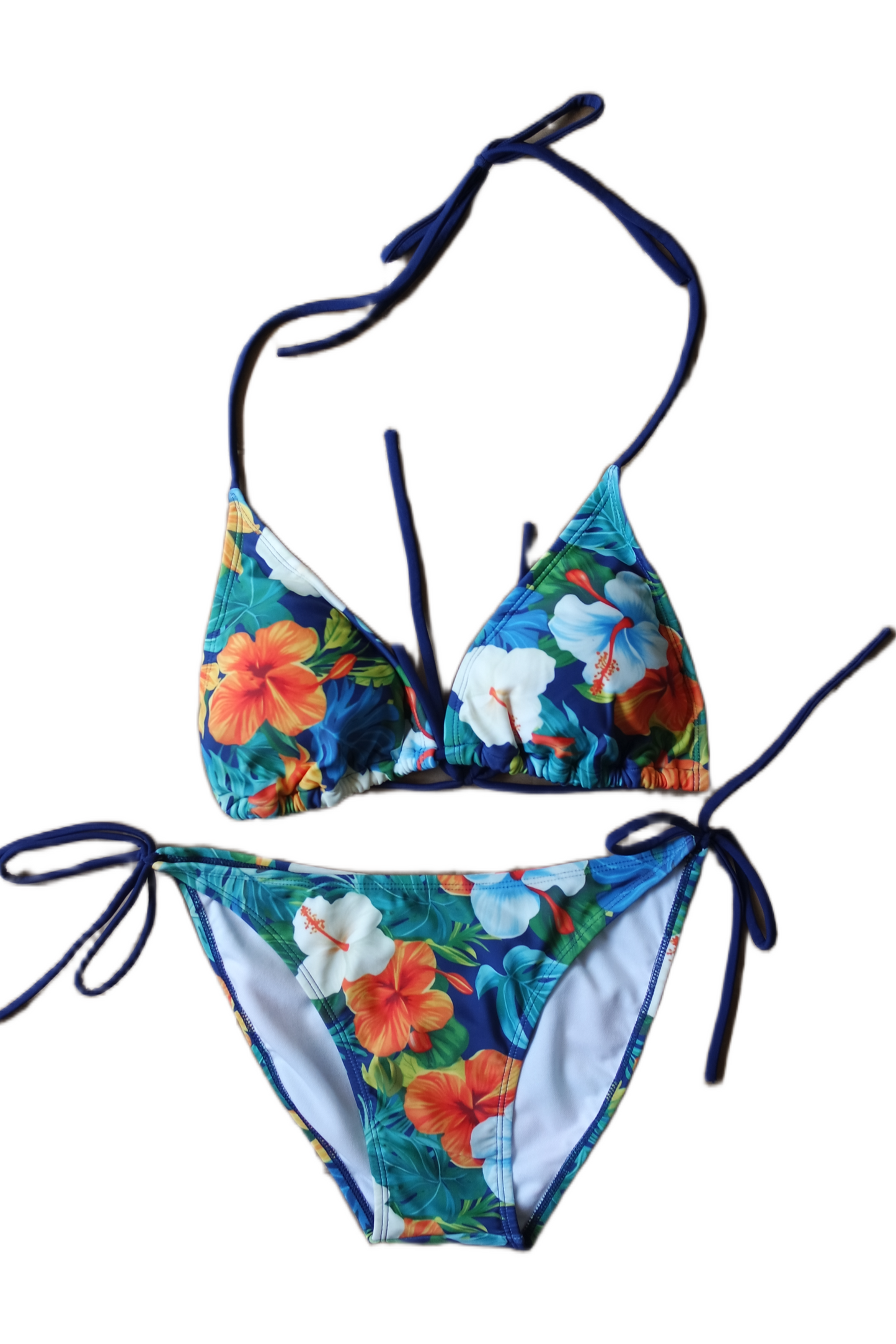 Two Piece String Bikini Set - Hawaiian Floral Print (Multicolor)
