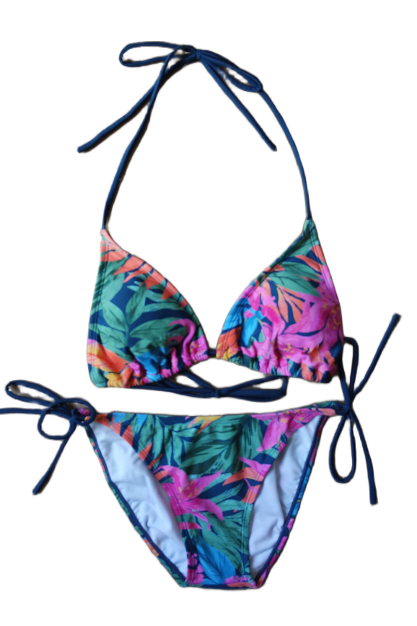 Two Piece String Bikini Set - Hawaiian Floral Print (Multicolor 2)