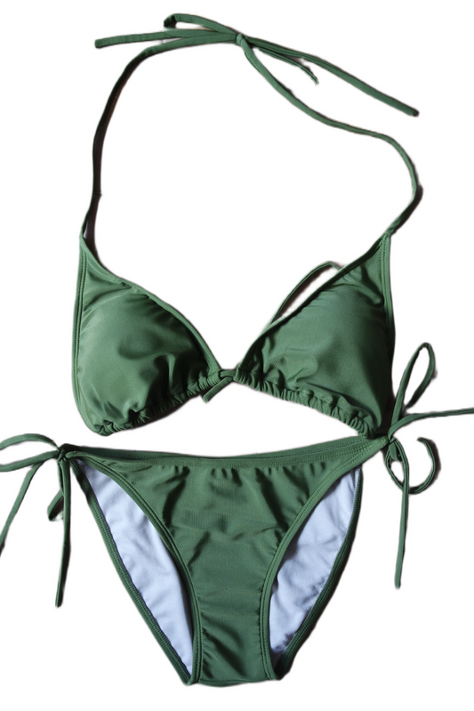 Two Piece String Bikini Set - Solid Hunter Green