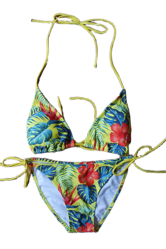 Two Piece String Bikini Set - Hawaiian Floral Print (Multicolor 3)