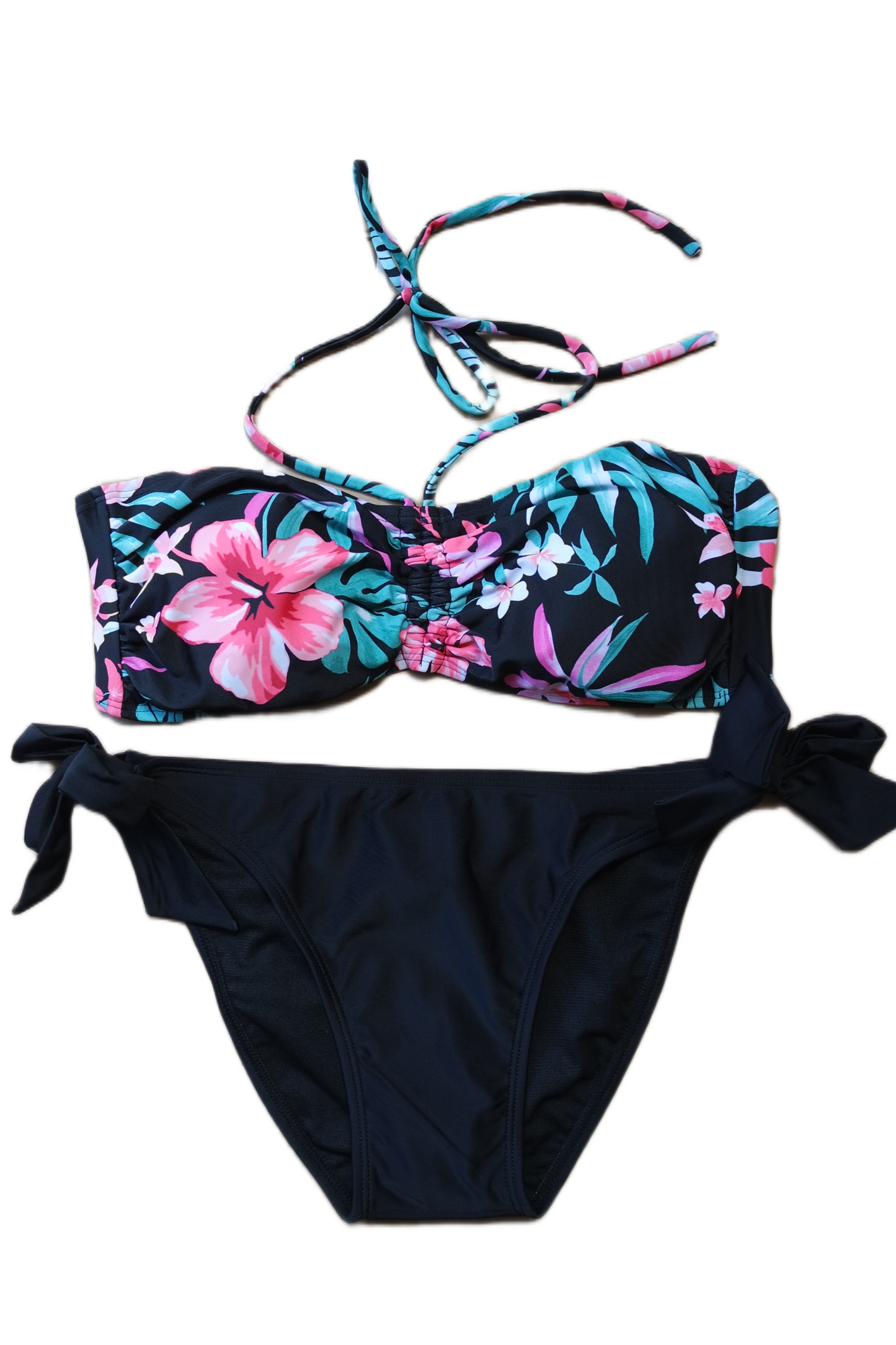 Two Piece Fashion Bikini Set - Black and Multicolor Floral