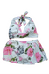 Two Piece Tying Bikini Halter Top Set - White with Pink Hawaiian Pattern, with Skirt