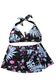 Two Piece Tying Bikini Halter Top Set - Brown with Pink Hawaiian Pattern, with Skirt