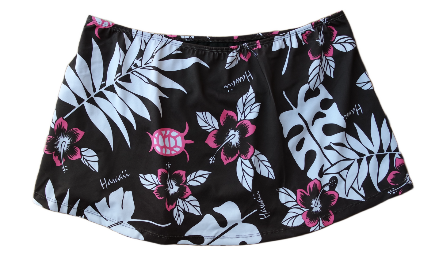 Two Piece Tying Bikini Halter Top Set - Brown with Pink Hawaiian Pattern, with Skirt