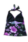 Two Piece Tying Halter Top Tankini Set - Black With Purple Hibiscus Pattern with Black Shorts