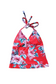 Two Piece Tying Halter Top Tankini Set - Red with Pink Flowers with Black Shorts