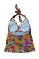 Two Piece Tying Halter Top Tankini Set - Yellow with Purple and Pink Flowers, with Black Shorts
