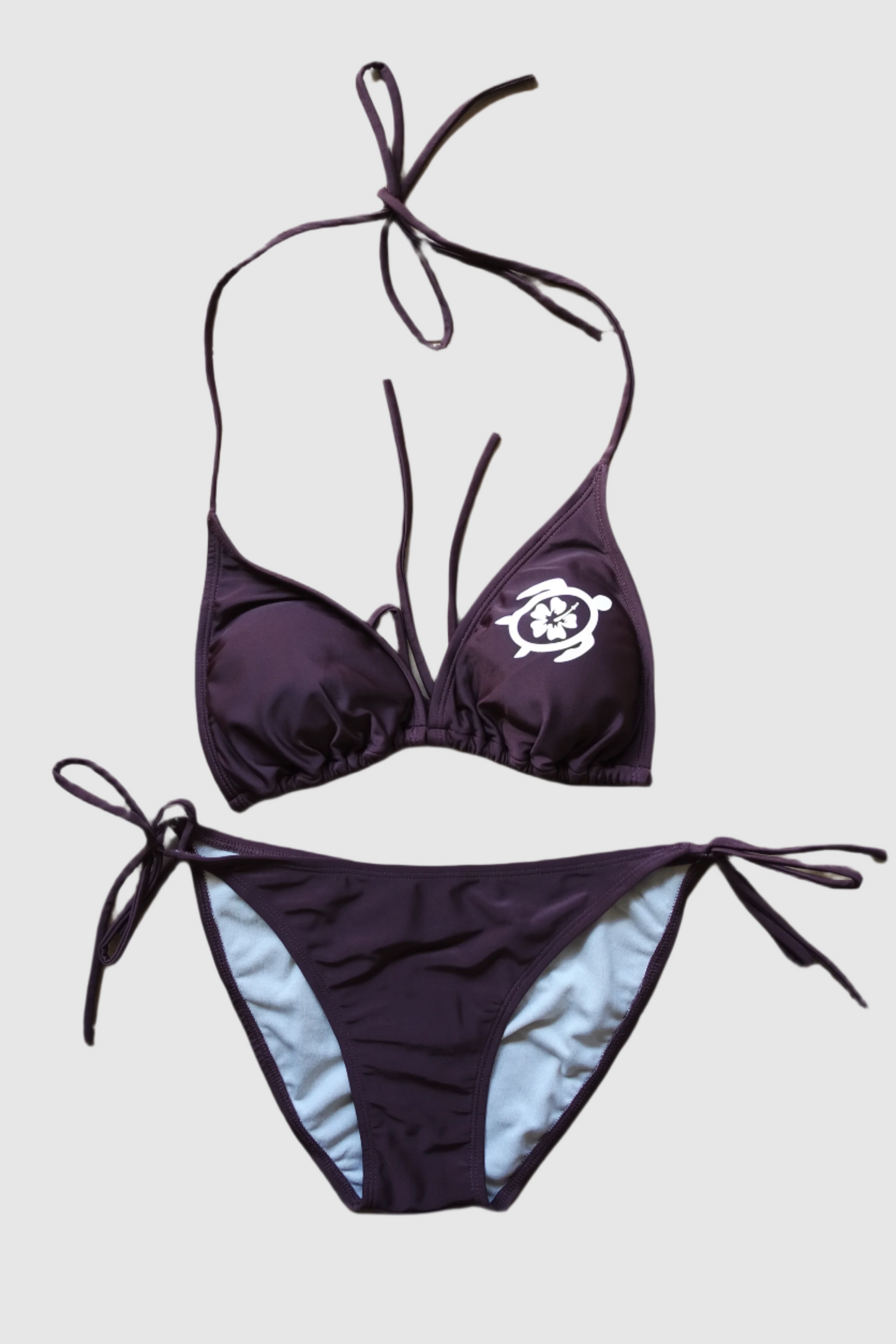Two Piece String Bikini Set - Solid Brown White Turtle