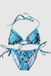 Two Piece String Bikini Set - Teal and Brown Hawaiian Floral Print