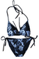 Two Piece String Bikini Set - Black and White Hawaiian Floral Print