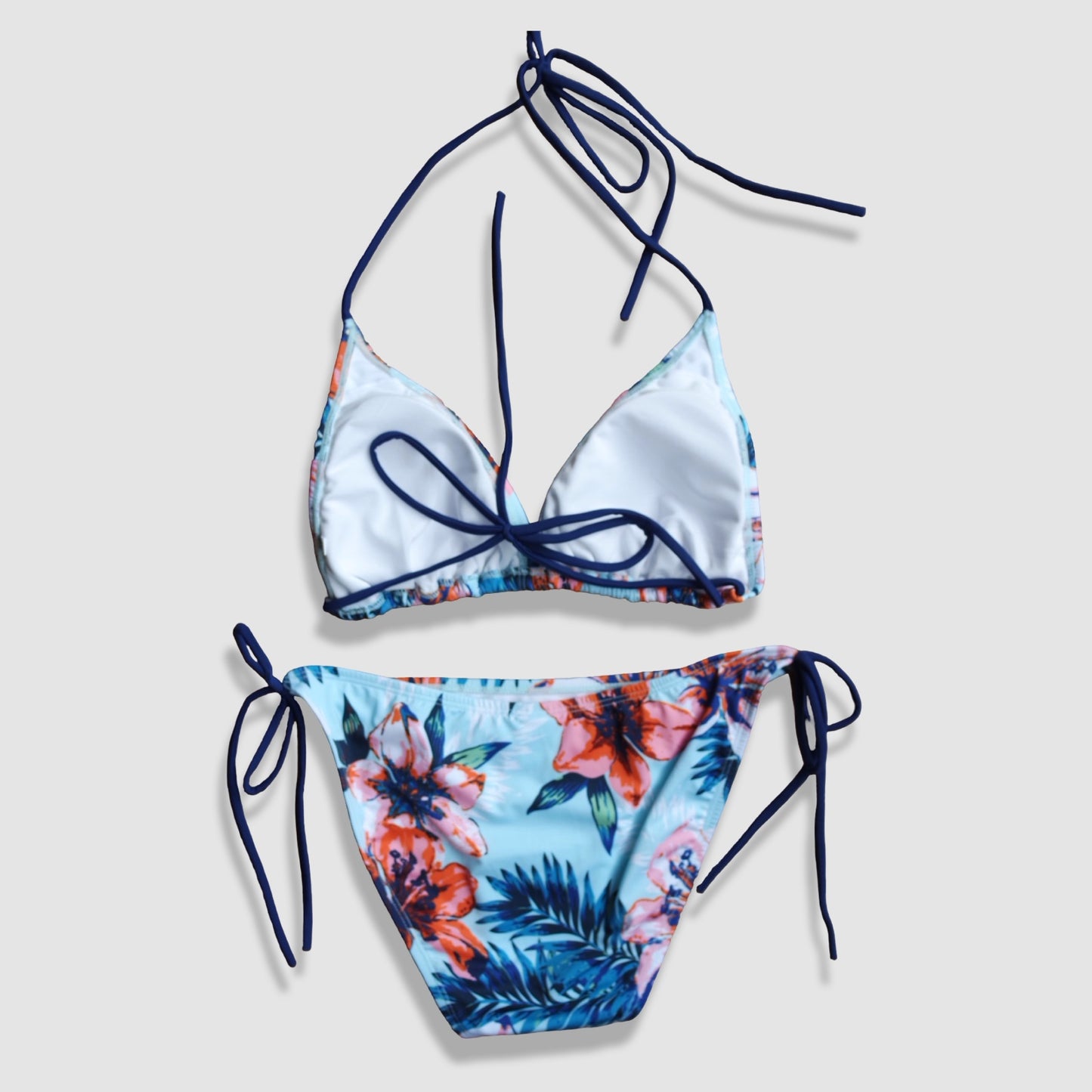 Two Piece String Bikini Set - Blue Hawaiian Floral