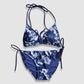 Two Piece String Bikini Set - Navy Blue and White Hawaiian Floral