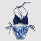 Two Piece String Bikini Set - Navy Blue and White Turtle and Tribal