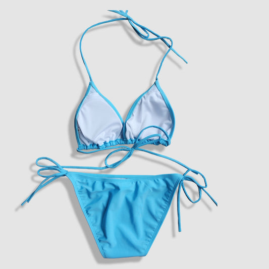 Two Piece String Bikini Set - Solid Light Blue