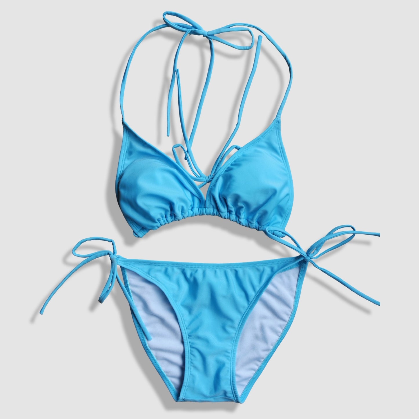Two Piece String Bikini Set - Solid Light Blue