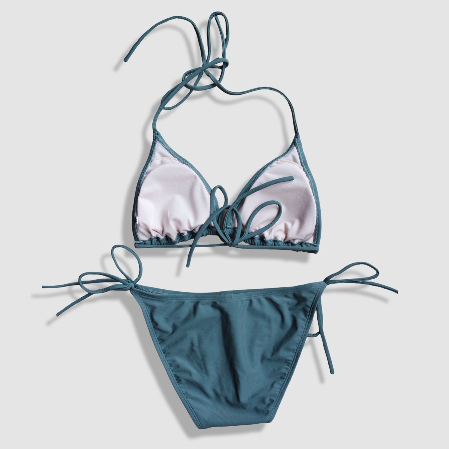 Two Piece String Bikini Set - Solid Green-Gray