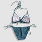 Two Piece String Bikini Set - Solid Green-Gray