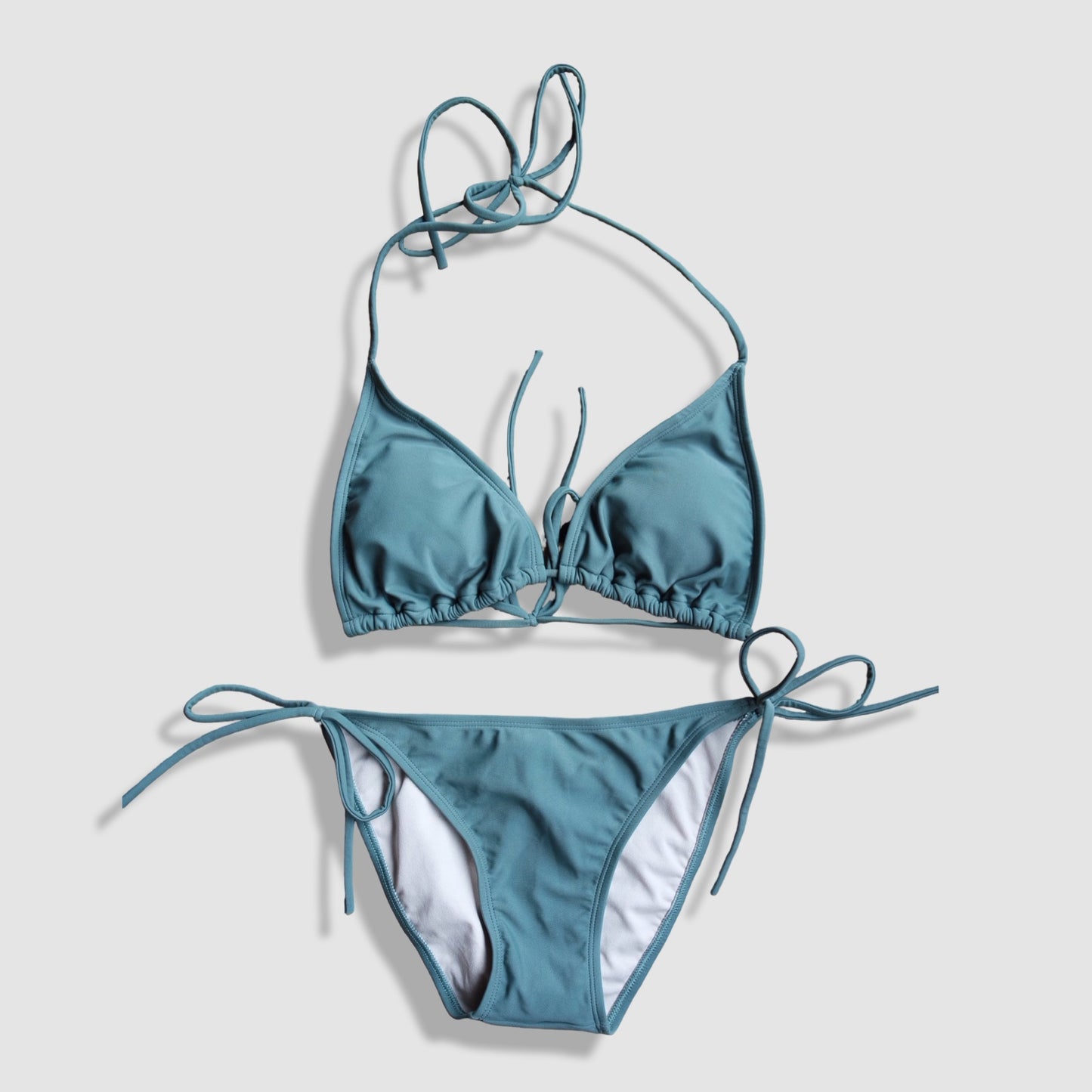 Two Piece String Bikini Set - Solid Green-Gray