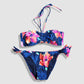 Two Piece Fashion Bikini Set - Navy Blue and Pink Florals