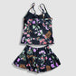 Two Piece Cami Tankini Set - Black with Multi-Colored Floral Pattern with Skirt 2