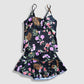 Two Piece Cami Tankini Set - Black with Multi-Colored Floral Pattern with Skirt 2