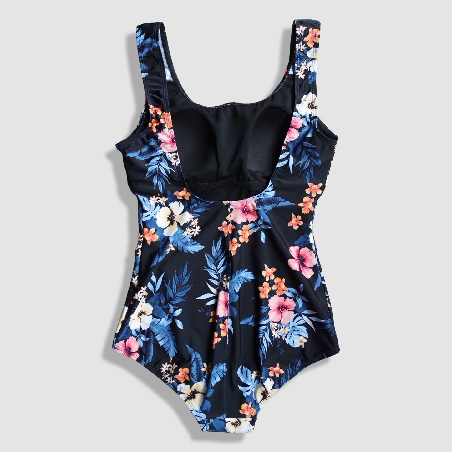 One Piece Swimwear - Black with Multicolored Floral Pattern 2
