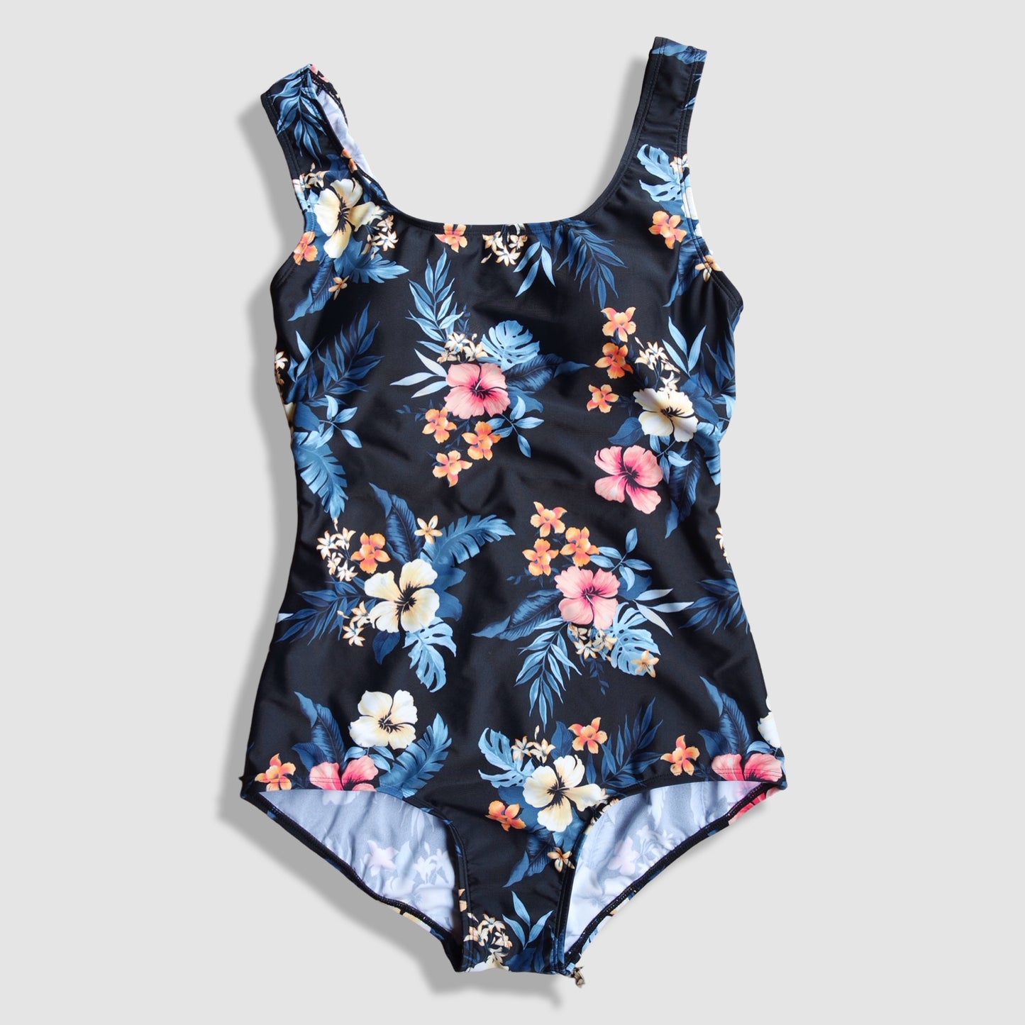 One Piece Swimwear - Black with Multicolored Floral Pattern 2