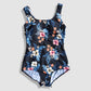 One Piece Swimwear - Black with Multicolored Floral Pattern 2