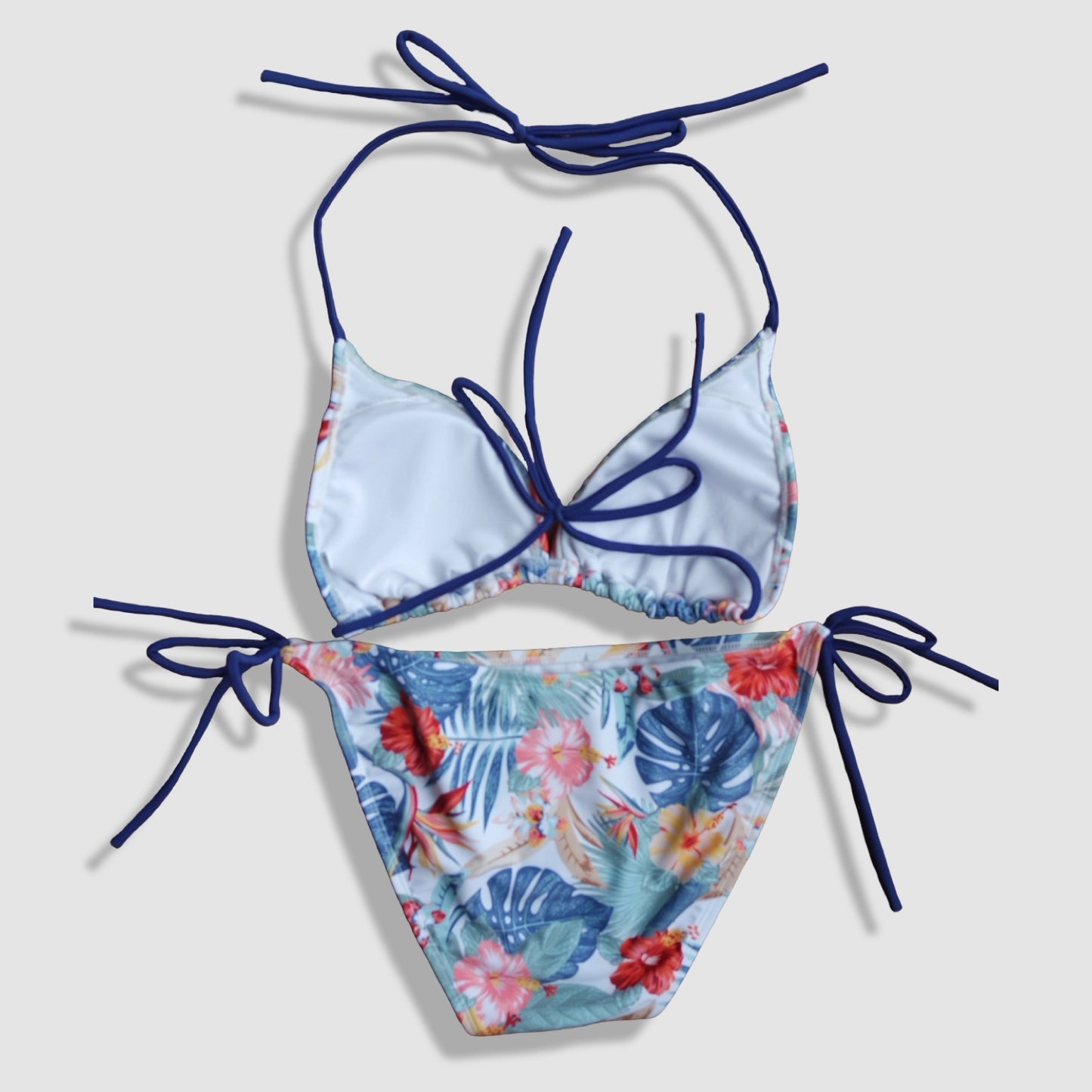 Two Piece String Bikini Set - Hawaiian Floral Print (Multicolor 4)