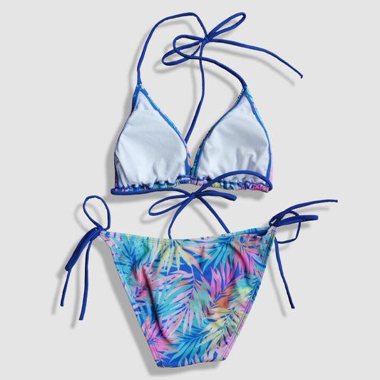Two Piece String Bikini Set - Hawaiian Floral Print (Multicolor 5)