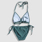 Two Piece Fashion Bikini Set - Green-Gray with Ruffles