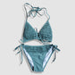 Two Piece Fashion Bikini Set - Green-Gray with Ruffles