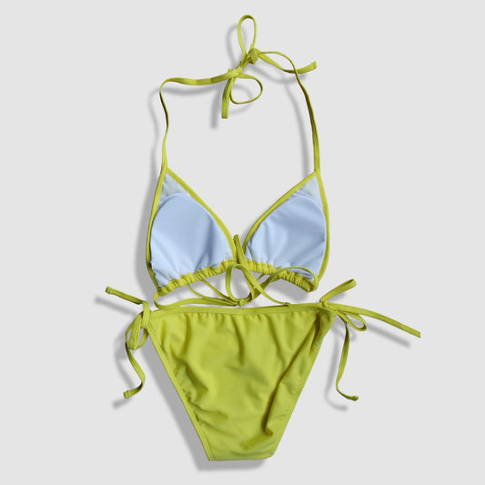 Two Piece Fashion Bikini Set - Yellow with Ruffles