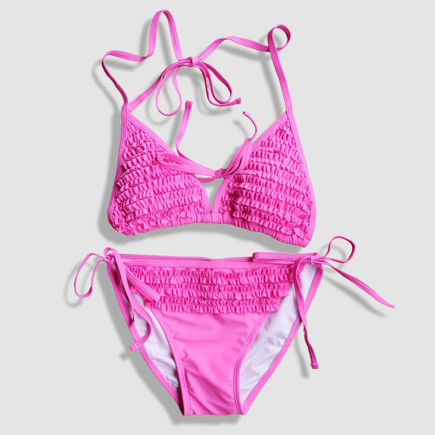 Two Piece Fashion Bikini Set - Hot Pink with Ruffles
