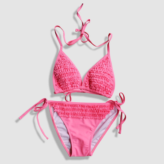 Two Piece Fashion Bikini Set - Pink with Ruffles