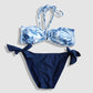 Two Piece Fashion Bikini Set - White and Navy Blue Palm