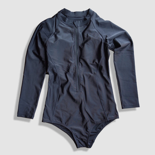 One Piece Long Sleeve Rash Guard - Solid Black