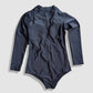 One Piece Long Sleeve Rash Guard - Solid Black