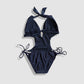 One Piece String Swimwear - Solid Black