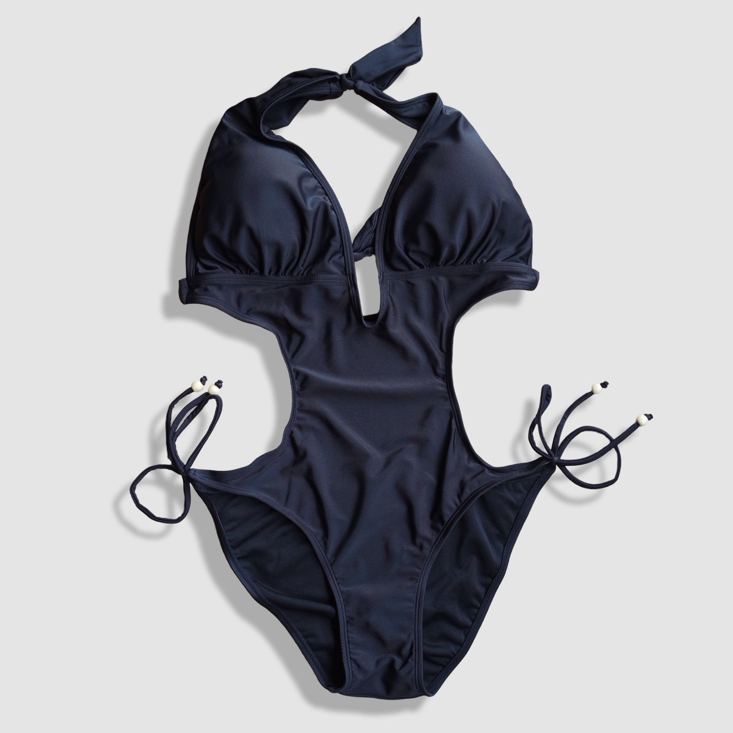 One Piece String Swimwear - Solid Black