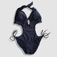 One Piece String Swimwear - Solid Black