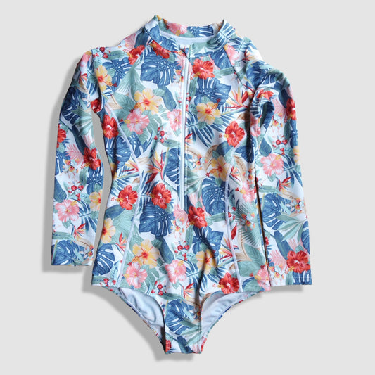 One Piece Long Sleeve Rash Guard - Multicolor Floral