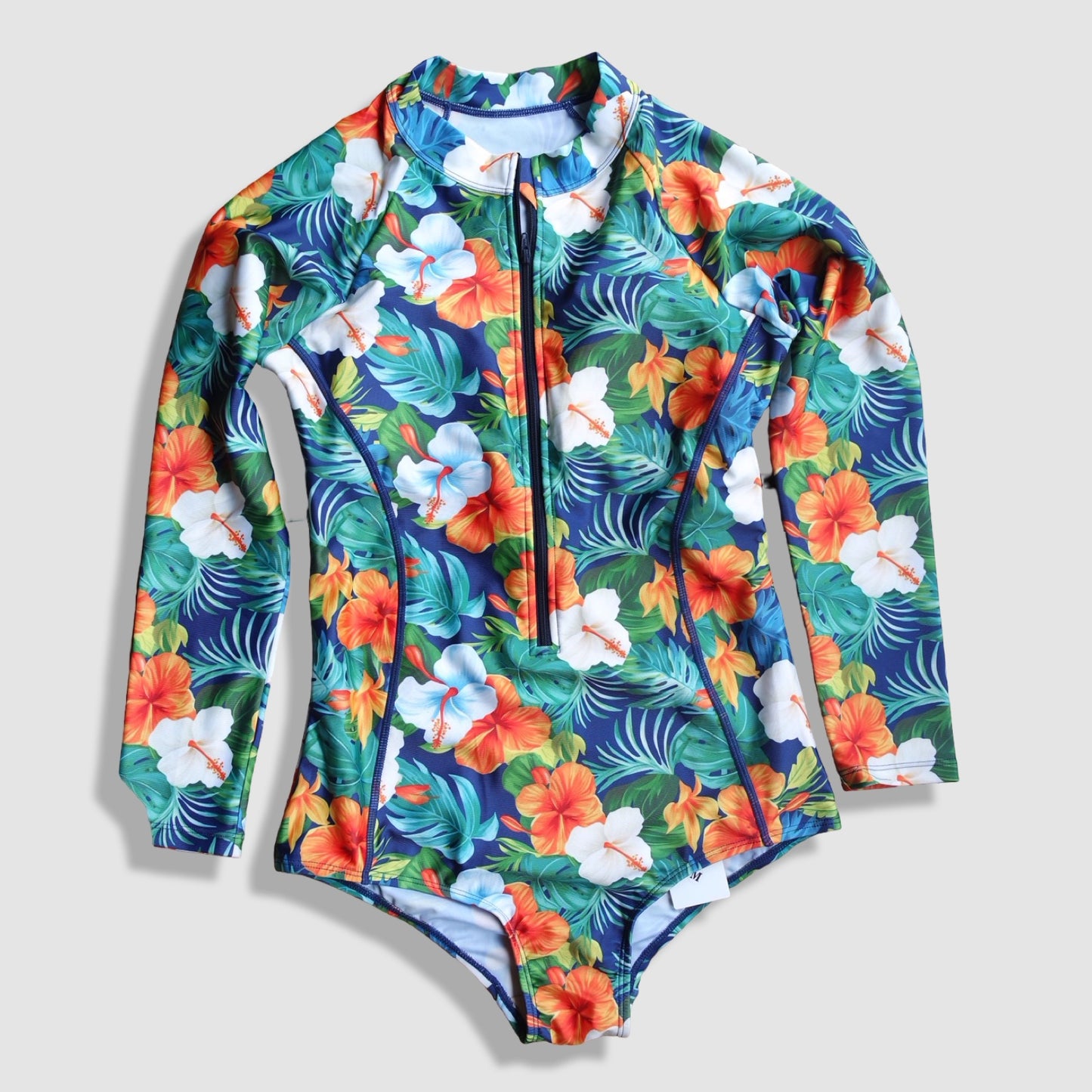 One Piece Long Sleeve Rash Guard - Multicolor Floral 2