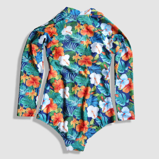 One Piece Long Sleeve Rash Guard - Multicolor Floral 2