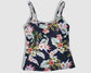 Two Piece Cami Tankini Set - Black with Multi-Colored Floral Pattern with Skirt