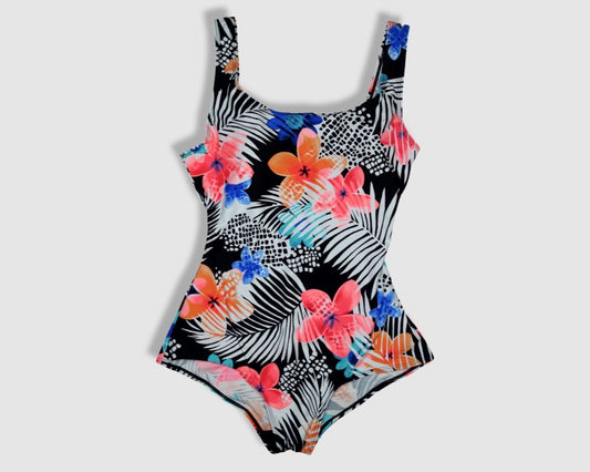 One Piece Swimwear - Multicolored Tropical Pattern